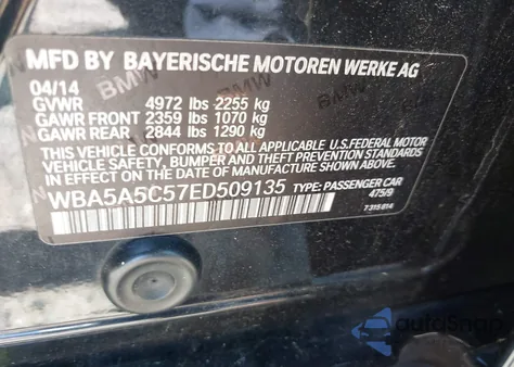 2014 BMW 528I from USA, damaged, VIN WBA5A5C57ED509135